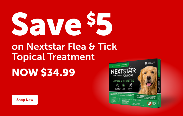 Save 5 on Nexstar Flea and tick topical treatment now 34.99