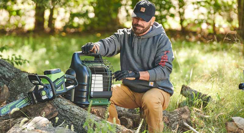 Man outside putting together items for an emergency